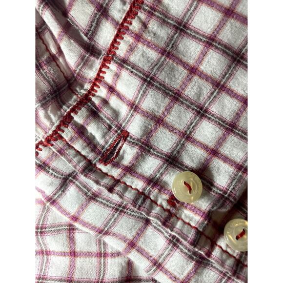 3J Workshop by Johnny Was Red Plaid Button Down Shirt/Embroidered Floral Roses - Picture 9 of 9